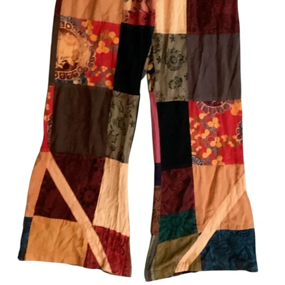 TLB BOHO Free Spirit Patchwork Cotton Lounge Wide Leg Pants Orange Sz One Size - Picture 5 of 6